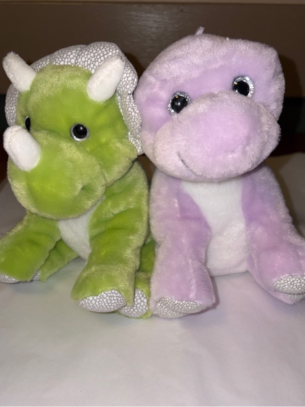 Frankford Purple T-Rex Green Triceratops Dinosaurs 8" Plush Lovey JOINED